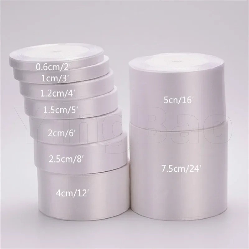 25 Yards/roll 6mm-40mm white Silk Satin Ribbons Wedding Anniversary ...