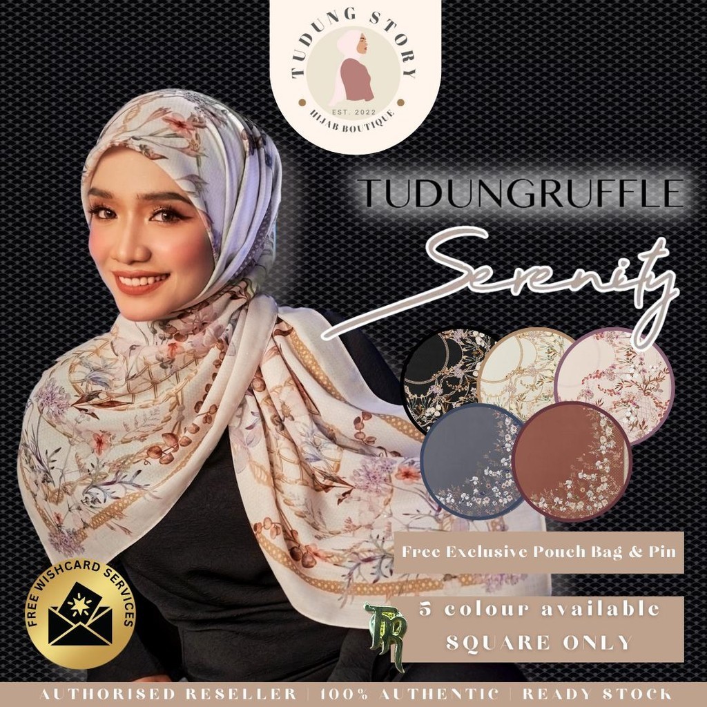 Tudung Ruffle SERENITY Printed Cotton Collection + Free Exclusive Box ...