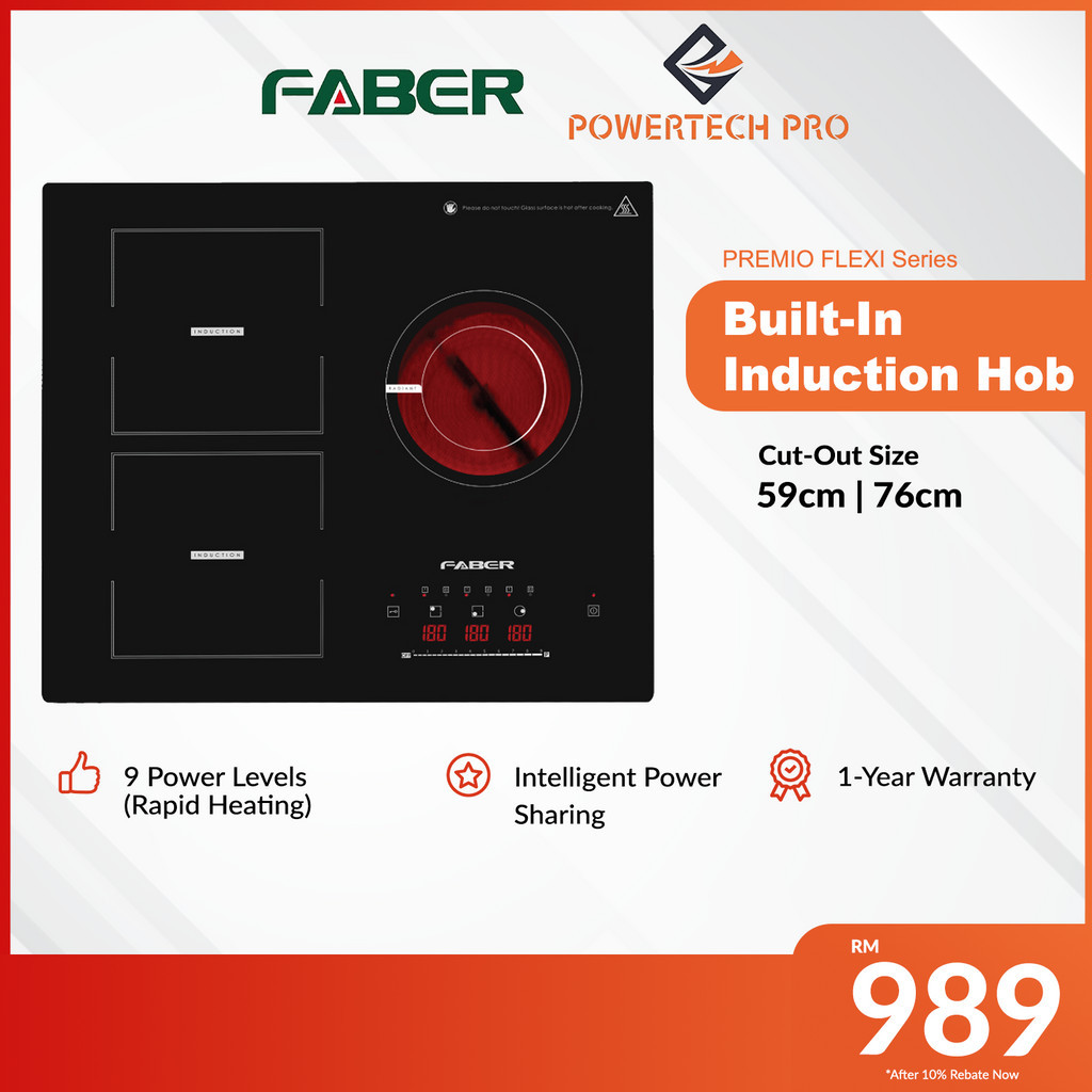 Faber BuiltIn Hob with Single Ceramic + 2Induction Hob (PREMIO FLEXI