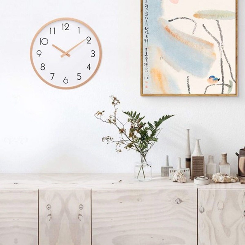 INSHAUS Japanese Style Non-Ticking Home Wall Clock Wooden Clock Wall ...