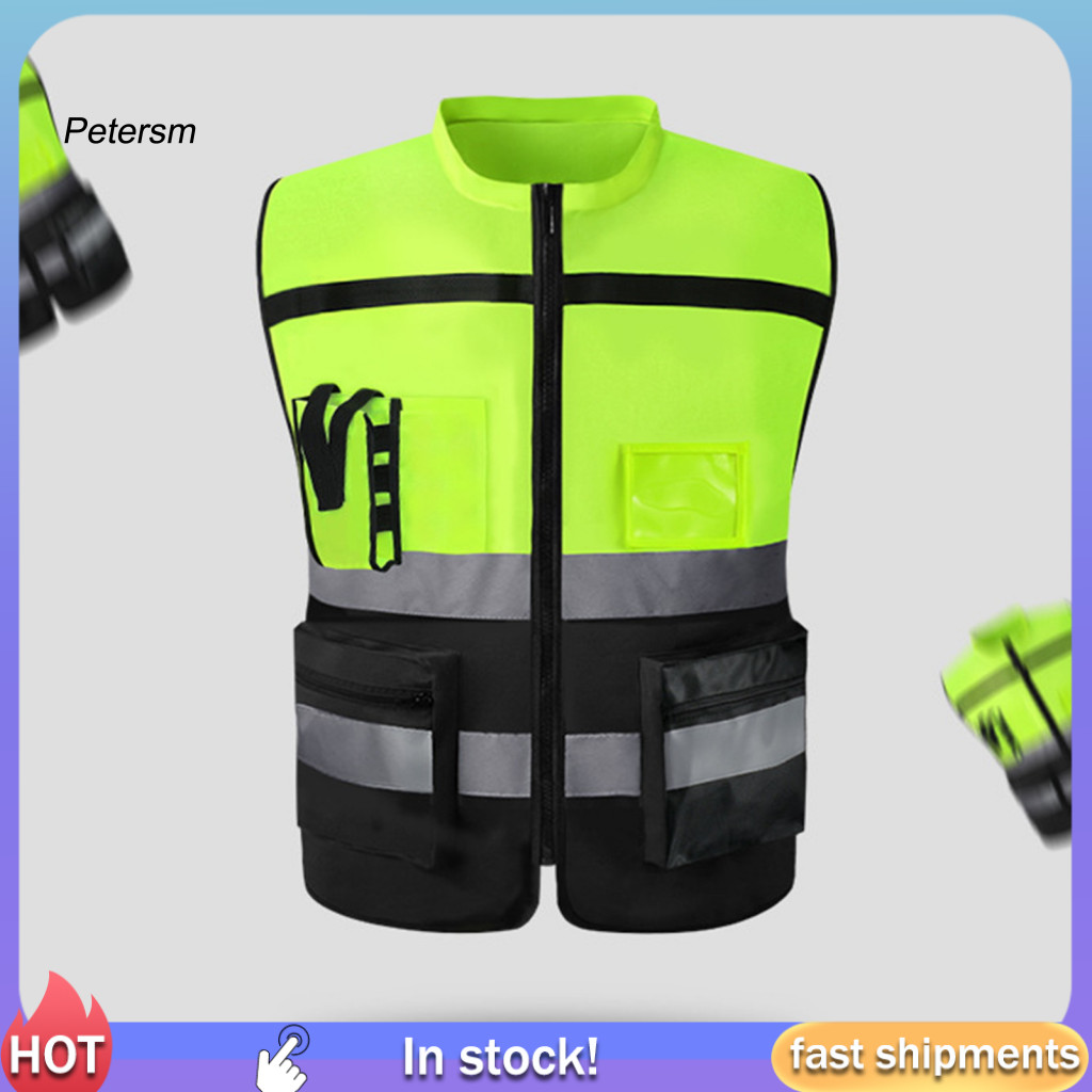 PP High-visibility Vest with Id Pocket Reflective Vest with Zippers ...