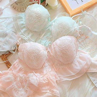Generic Sexy Ultra-Thin Lace Bra And Panty Set Women's Gathered Brassiere  Set With Steel Ring Lingerie Anti-Sagging Retro Bow Bralette