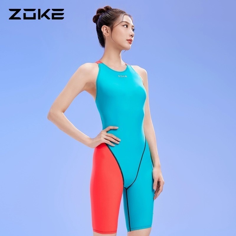 ZOKE Women Professional Swimwear Knee Length Competition Racing Suit  Training Piece Swimsuit Girls Sport Swim Suits