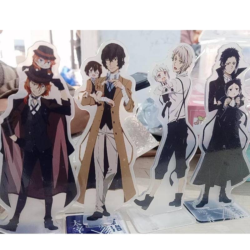 Set 4 Portachiavi Anime Bungo Stray Dogs - Personaggi Dazai, Atsushi, Chuuya In Acrilico Doppia Faccia