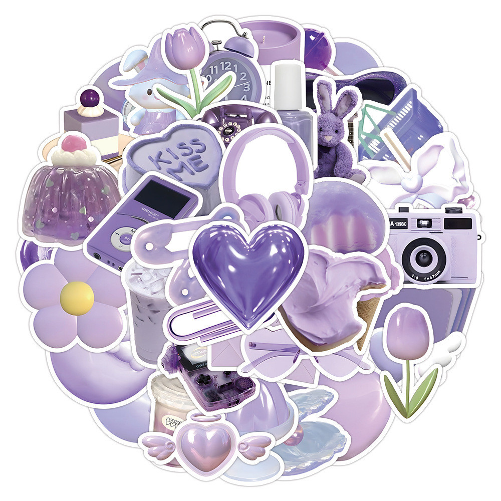 50PCS Cartoon 3D Purple Waterproof Graffiti Stickers for Helmet Bicycle ...