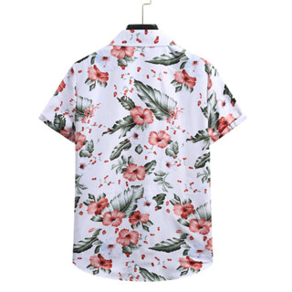 Men's Hawaiian Print Shirt Casual Floral Shirt Short Sleeve Top 