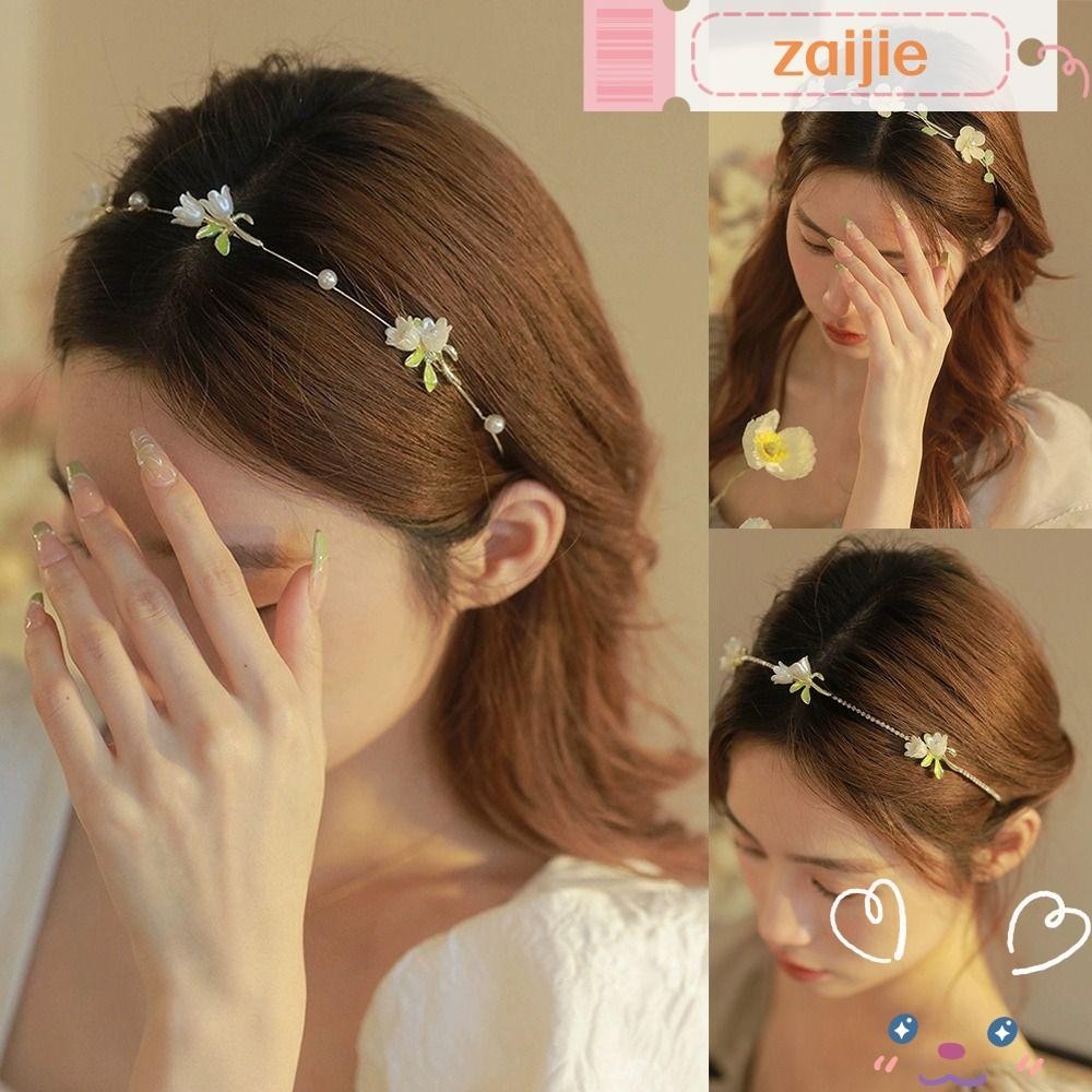 Zaijie Hair Hoop Headwear Alloy Flower Pearl Headband Exquisite Rhinestone Hair Accessories