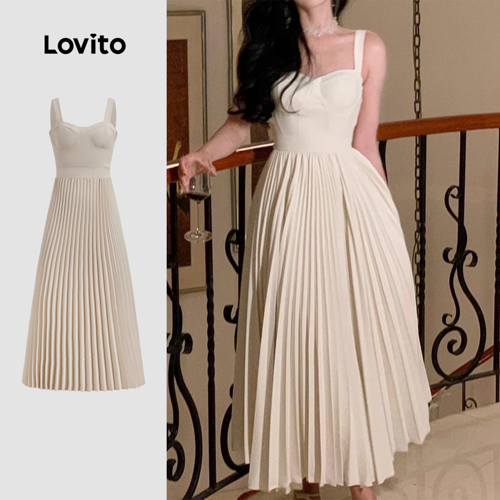 Lovito Elegant Plain Pleated Zipper Dress for Women L123ED192 | Shopee ...