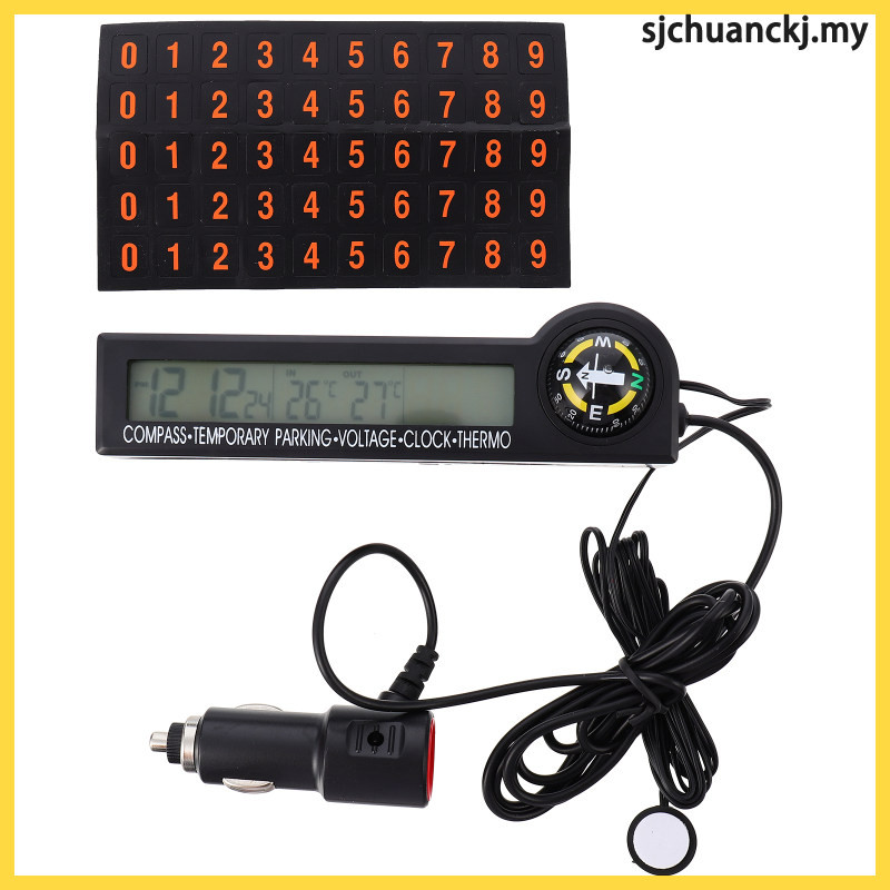 Car Digital Clock Thermometer Voltmeter Stop Sign Compass LED ...