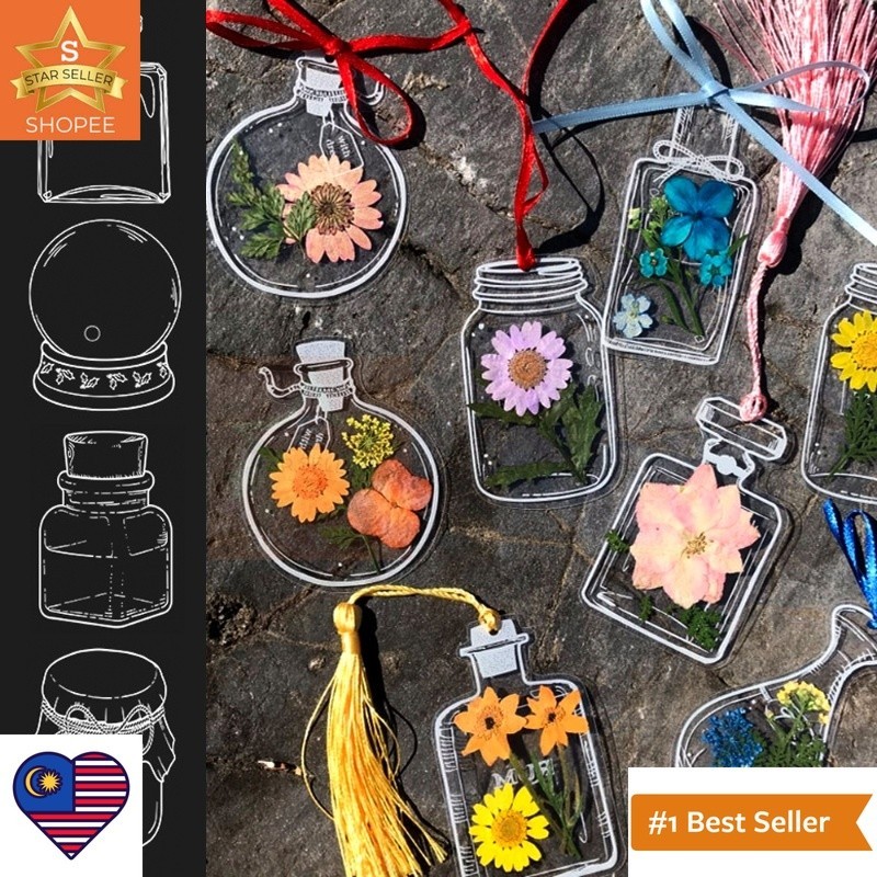 20Pcs Transparent Dried Flower Bookmarks DIY Handmade Book Marks