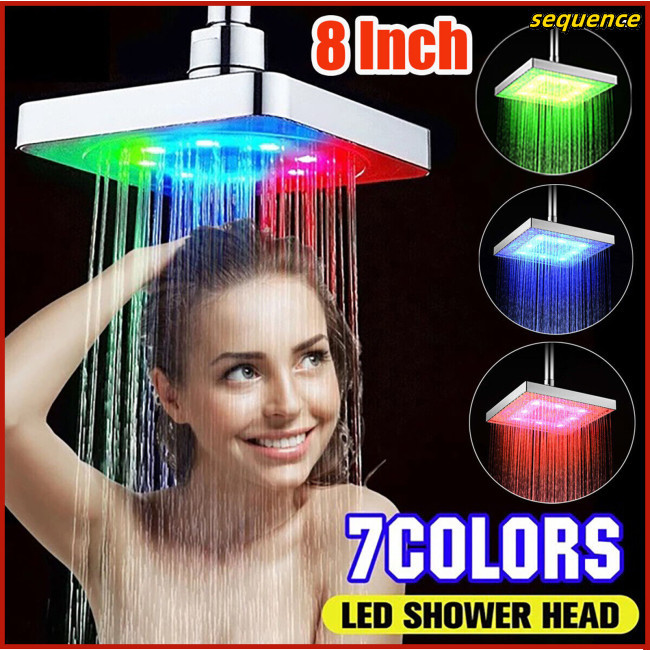 Se Led Rainfall Shower Head 8 Inch Square High Pressure Spray Brushed