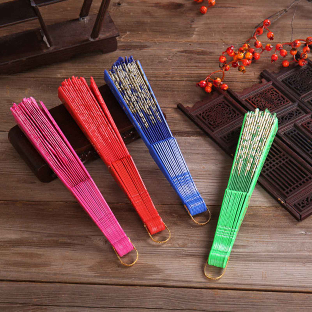 Retro Folding Hand Fan Plastic Gold Powder Craft Fan White Wedding ...