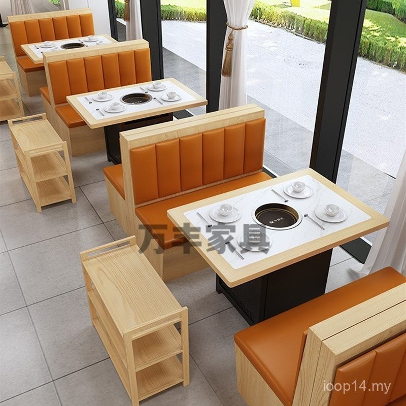 Solid Wood Slate Marble Hot Pot Dining Table Chair Combination Barbecue ...