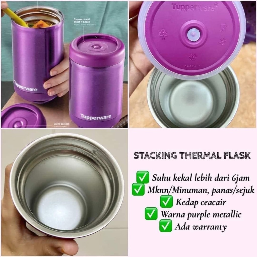 Tupperware Stacking Thermal Flask Purple/ Thermos/ Zebra/ Food