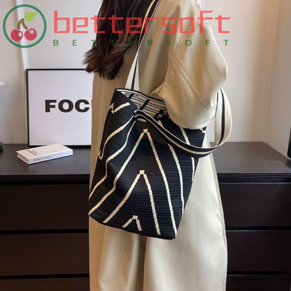 Better Softness Knot Wrist Bag Streak High Capacity Hand Woven Bag Reusable Double Knit Tote