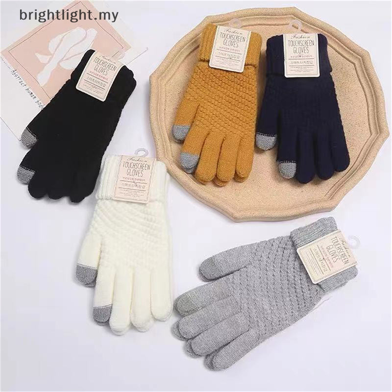 Brightlight Winter Touch Screen Gloves Women Men Warm Thick Stretch Knit Full Finger Mittens 