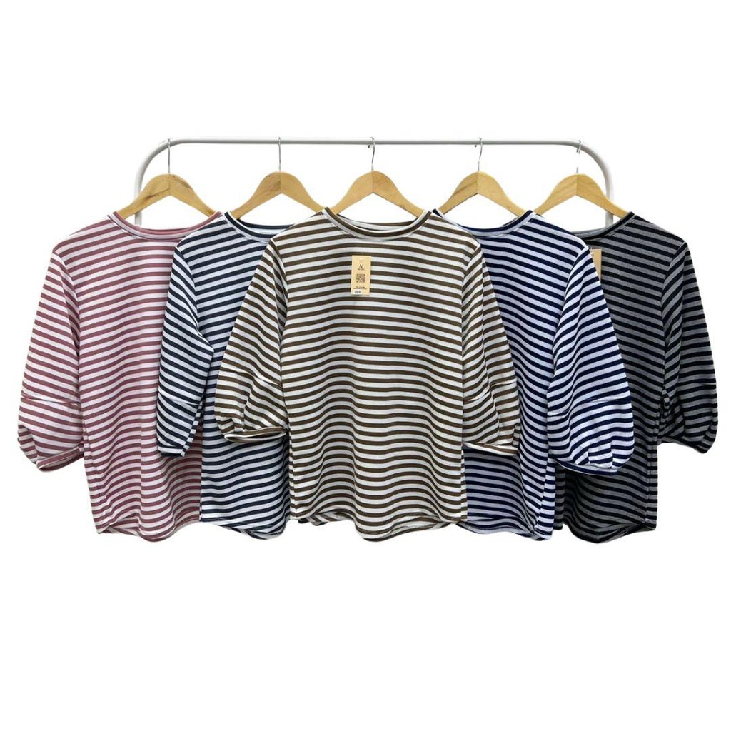 Amiably ALEENA STRIP BLOUSE Ironless Women wear Baggy Blouse Sleeve ...