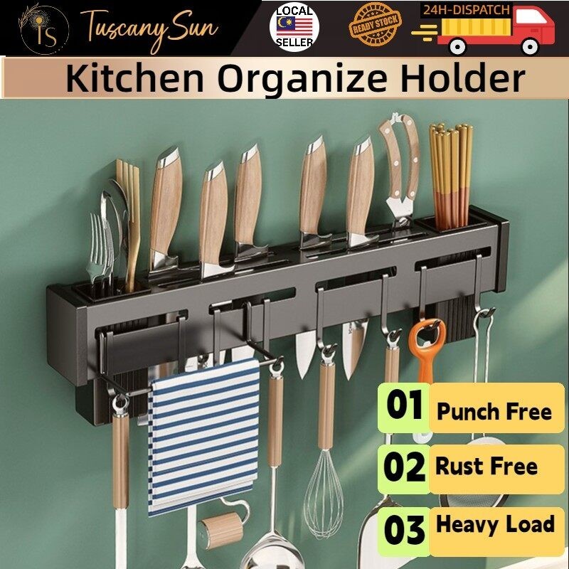 Stainless Steel Kitchen Storage Rack Free-Punch Wall Mounted Knife ...