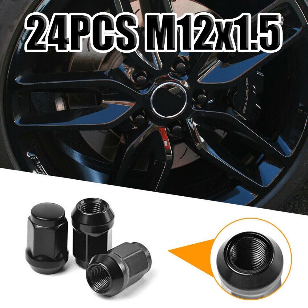 ⚡Hot Selling⚡24PCS M12x1.5 Wheel Nuts Black Lug Nut Socket For