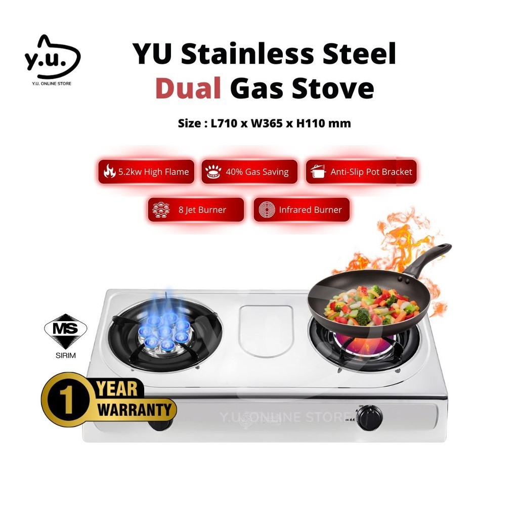 YU Cookware - Inframerah Dapur Gas / Dual Gas Stove Stainless Steel ...