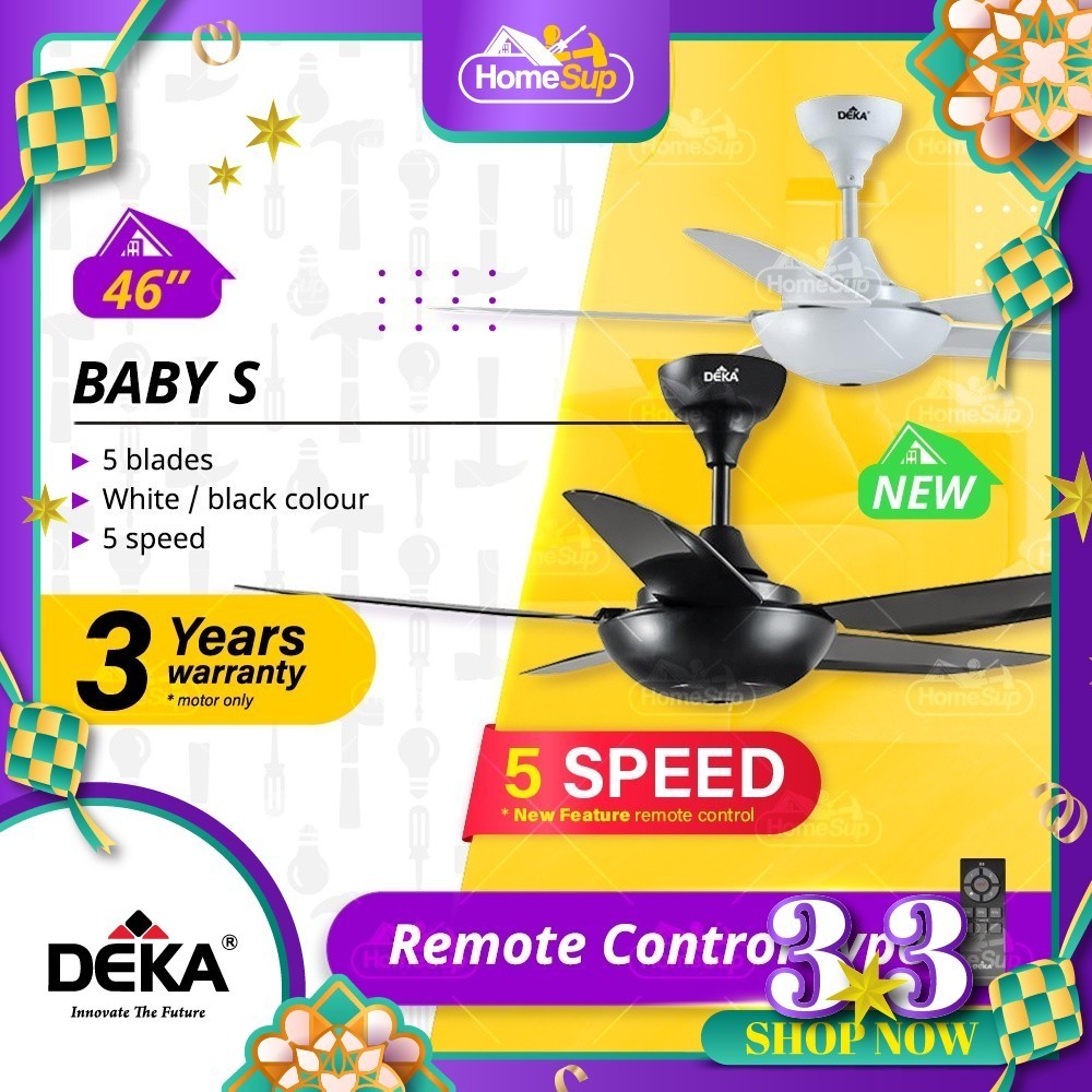 Deka Babys Ceiling Fan 5 Speed Remote Control, White/Matt Black (46