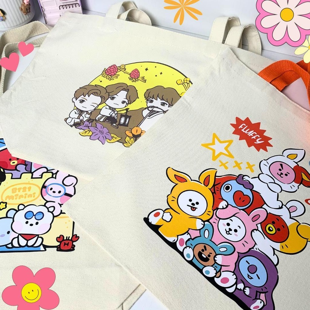 [FANMADE] BTS BT21 TINYTAN KPOP MERCH Canvas Tote Bag Shoulder Student ...