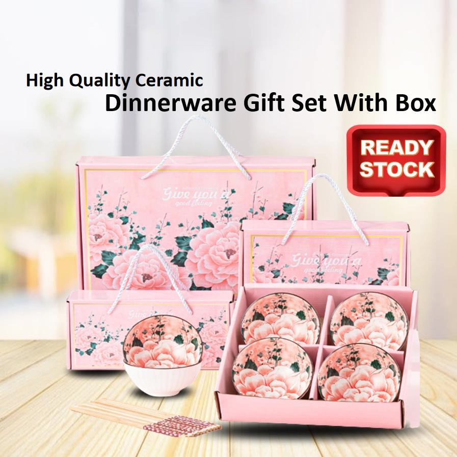 Christmas Gift Set Flower Ceramic Dinnerware Gift Set Bowl Chopstick ...