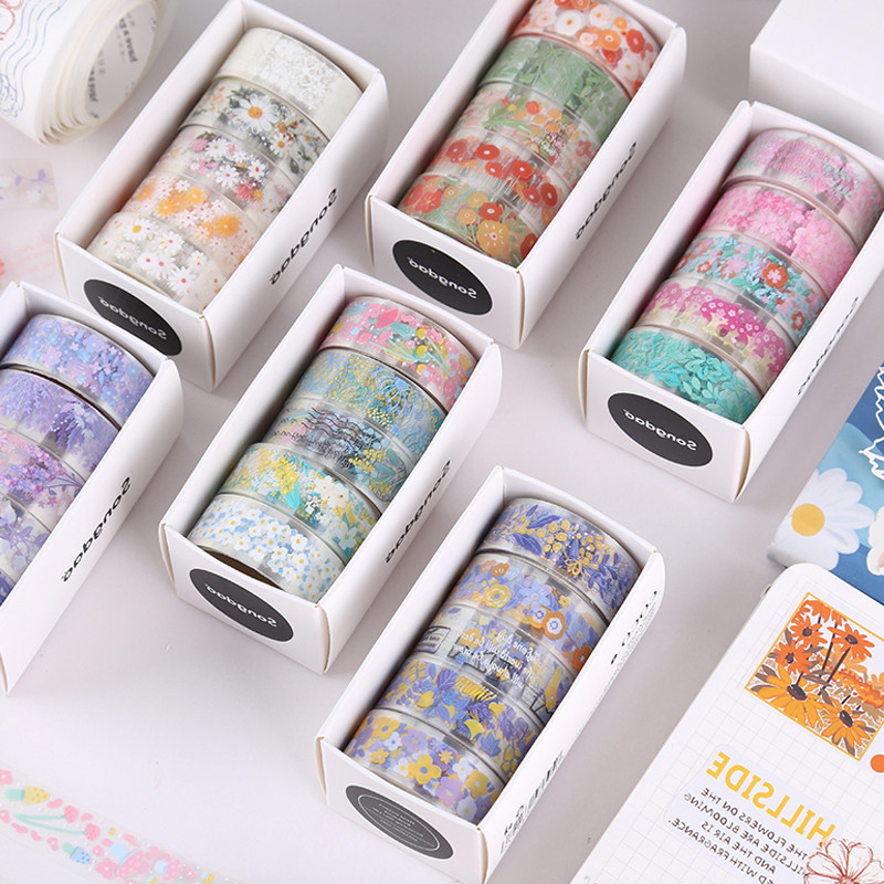 5 Rolls Boxed Beautiful Flower Language Series Transparent PET Tapes ...