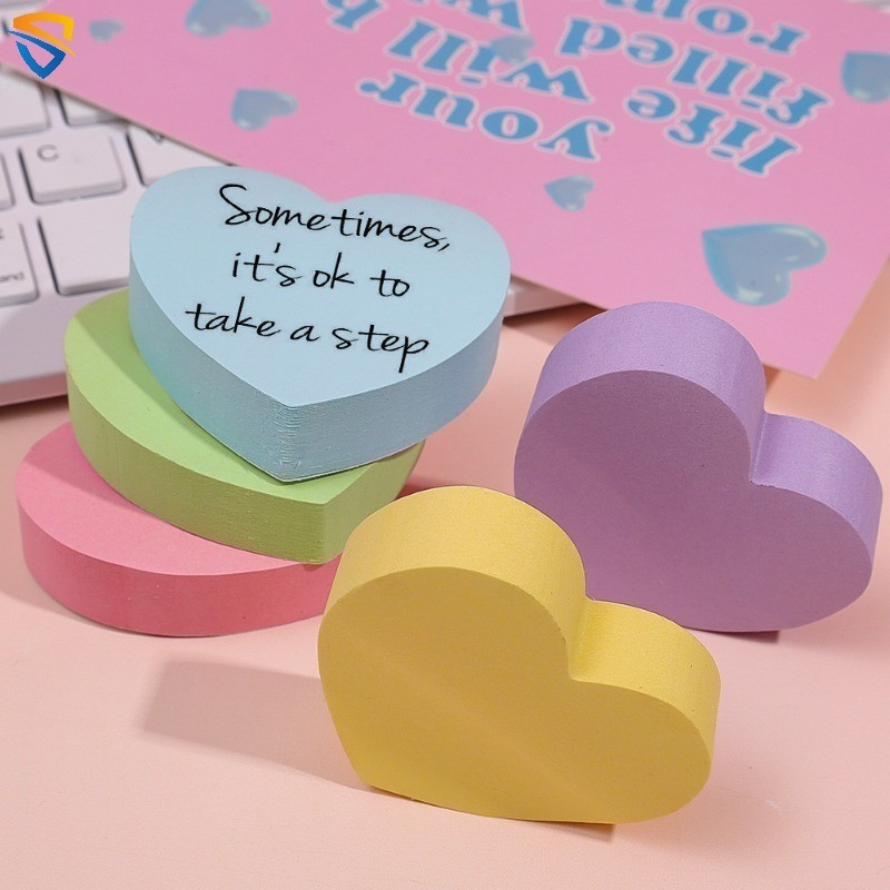 Colorful Creative Love Heart Shaped Sticky Notes Cute Self-adhesive 