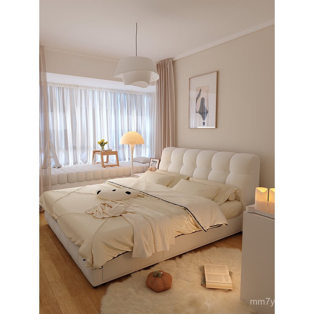 Cinbaili Cream Style Puff Fabric Bed Owner Bed Double Soft Bag Large ...