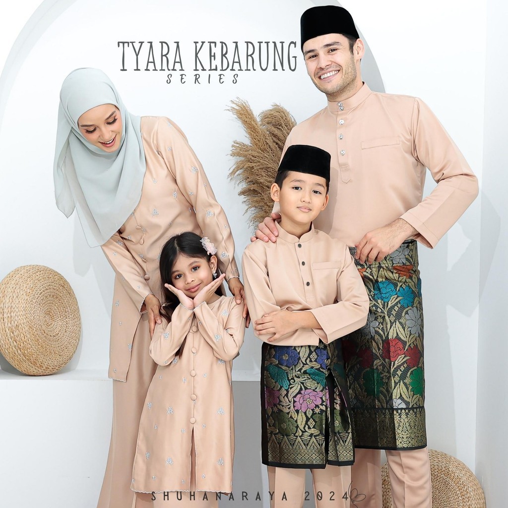 SHUHANA Baju Raya Family Set Sedondon Champagne Baju Raya Viral Sulam