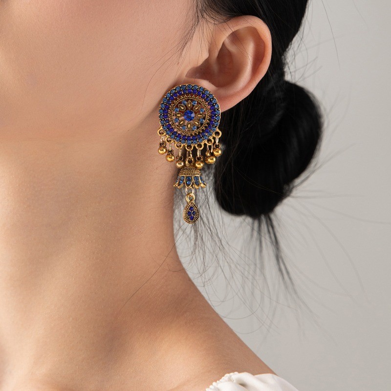 New Jhumka Crystal Blue Rhinestone Earrings Danglers Indian Retro Women ...