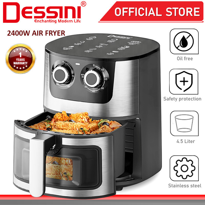 DESSINI ITALY 4.5L Electric Air Fryer Convection Oven Toaster Timer Oil ...