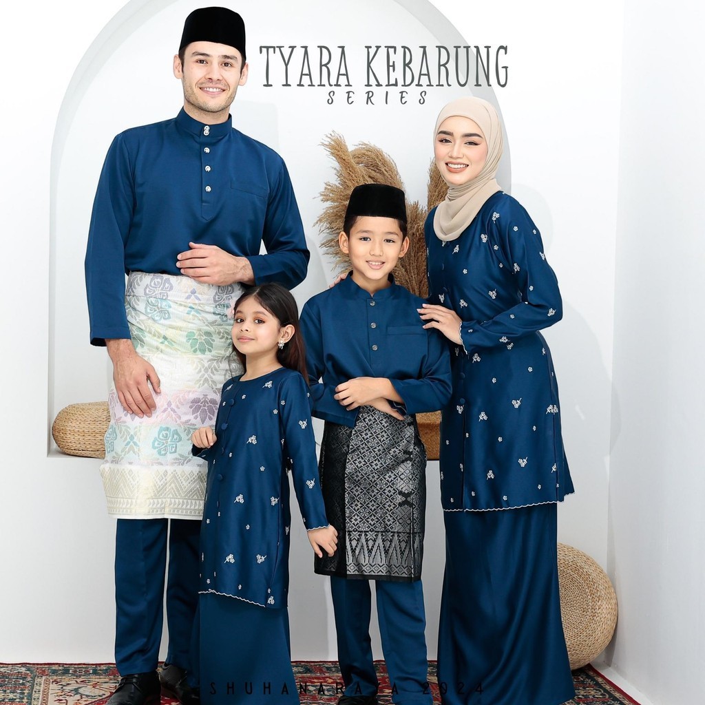 SHUHANA Baju Raya Family Set Sedondon Navy Blue 2024 Viral Baju Kurung