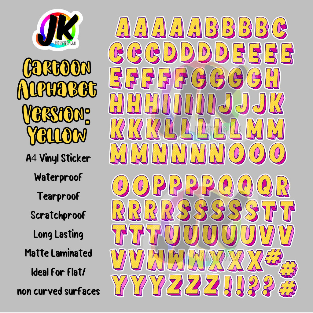 , Cartoon Alphabet Vinyl Sticker Set | Shopee Malaysia