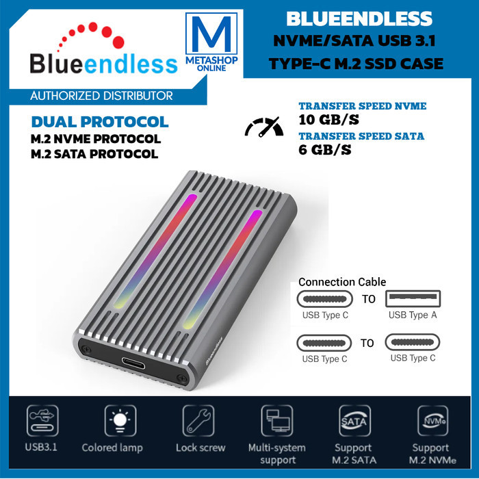 Blueendless SSD Enclosure RGB Case M 2 Dual NVME SATA USB 3 1 Type C Shopee Malaysia