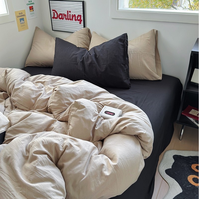 Black mix IN Bed Sheet Set Plain double color Bedding Set