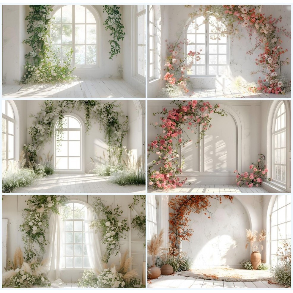 pring Photography Background Indoor Arch Wall White Room Flowers ...