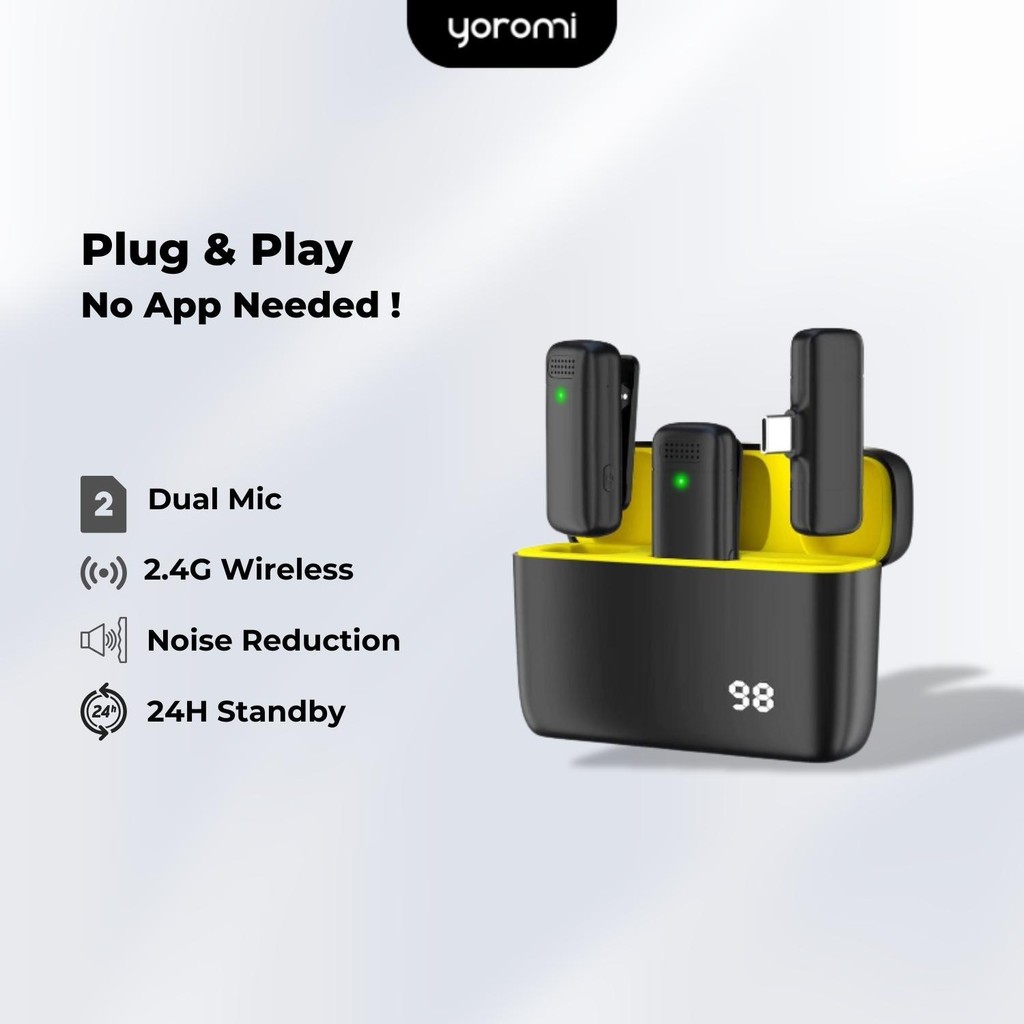 Plug & Play Wireless Clip on Microphone 2.4G Noise Reduction Dual Mic ...