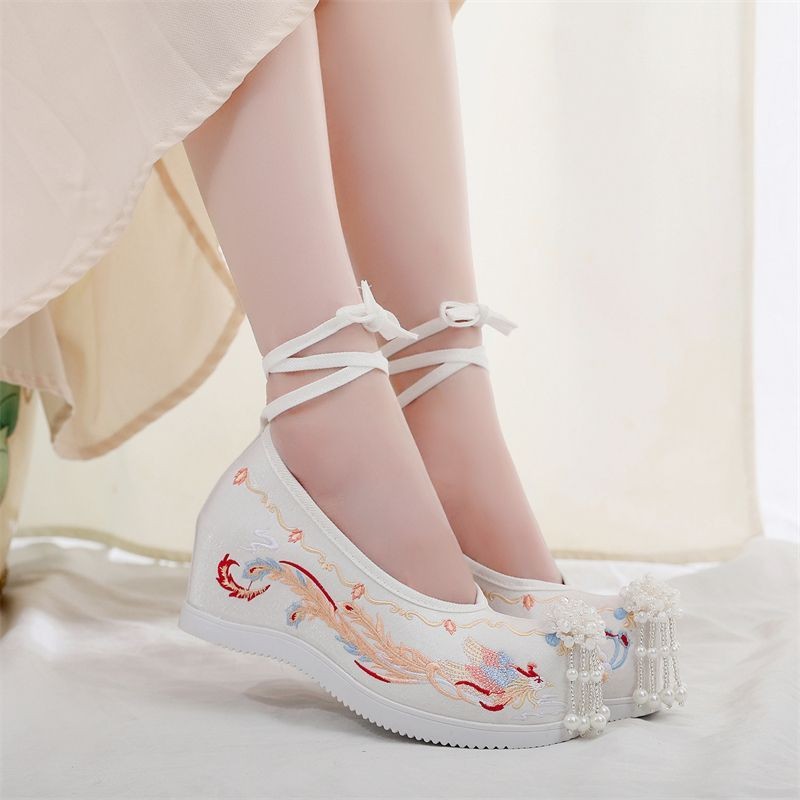 新汉服鞋子女古风高跟学生仙古装鞋内增高坡跟古代中国风布鞋Traditional China Hanfu Shoes Women Dance ...