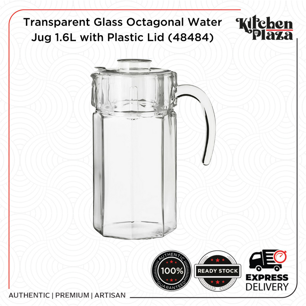 Transparent Glass Octagonal Water Jug 1.6L with Plastic Lid (48484 ...
