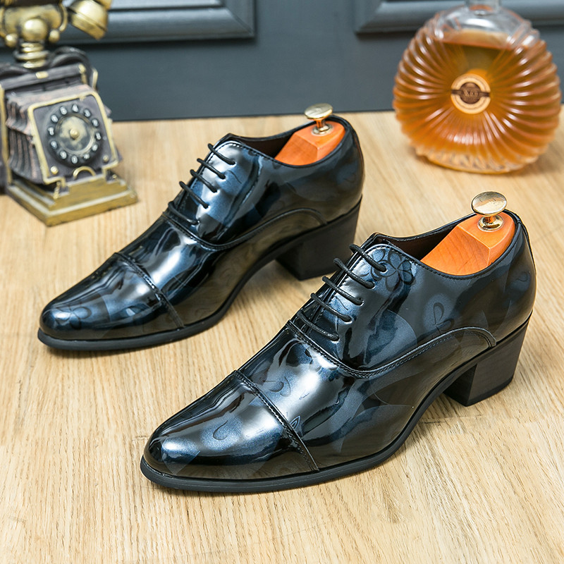 Men's Vintage High Gloss Dress Shoes High Heel Shoes Patent Leather