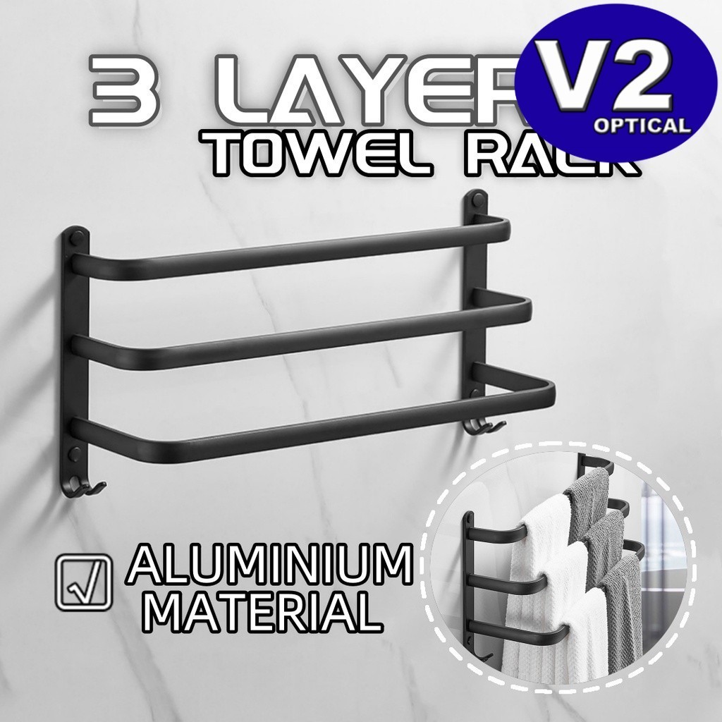 3 LAYER Premium Aluminum Towel Bar Rack With Hook Toilet Rack Storage ...