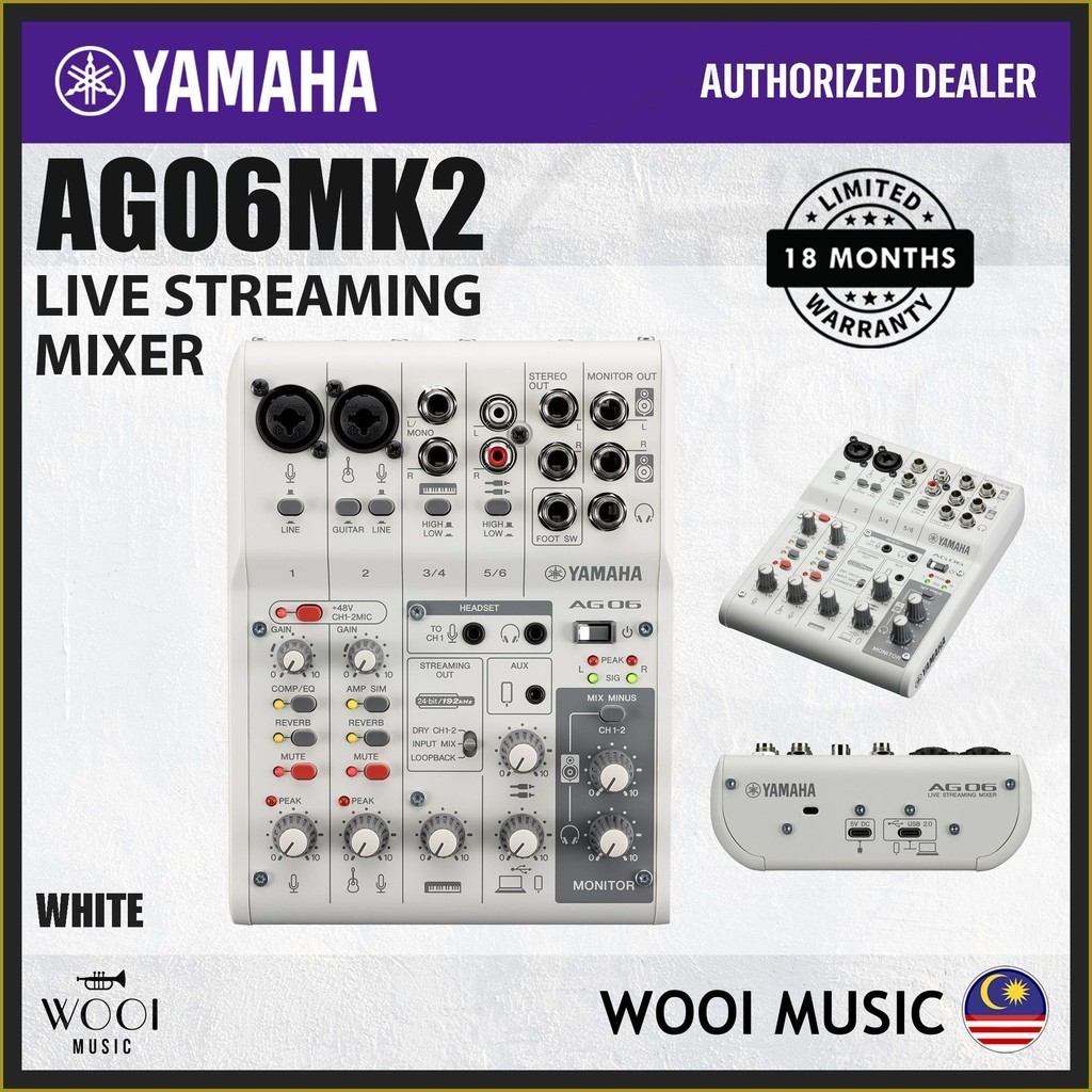 Yamaha AG06MK2 6-Channel Live Streaming Mixer / USB Mixer / Audio ...