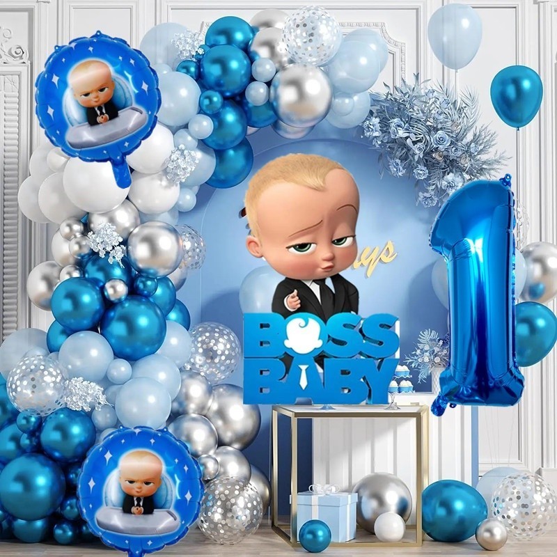 Boss Baby Theme Blue White Latex Balloon Garland Arch Kit with Baby ...