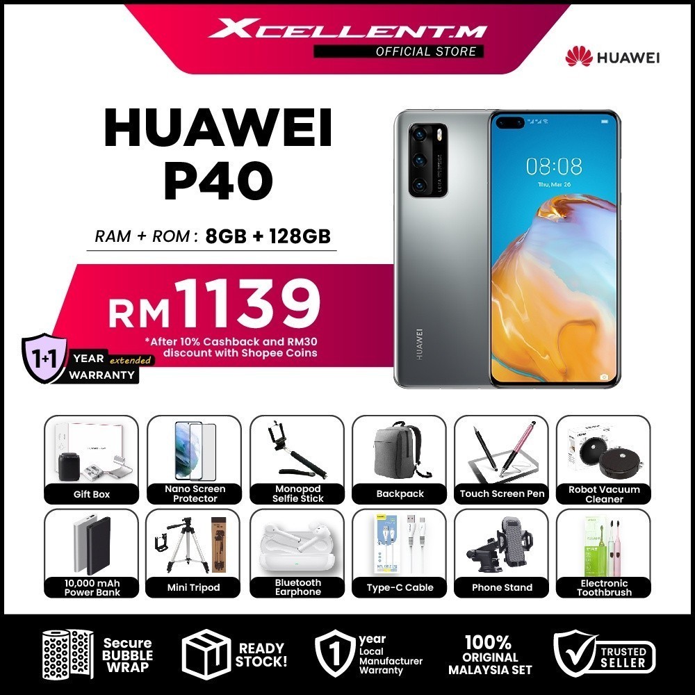 Huawei P40 5G 8GB Ram+128GB Rom (Original Malaysia Set) With Premium Gift –