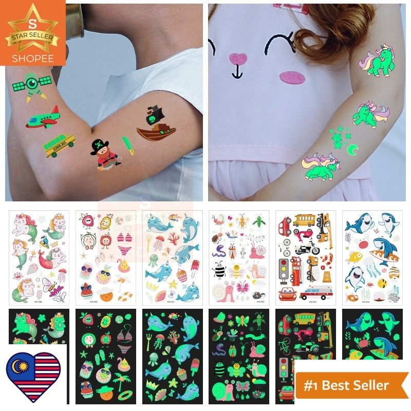 (MW)Girls Luminous Night Temporary Tattoo Stickers / Children Glow In ...