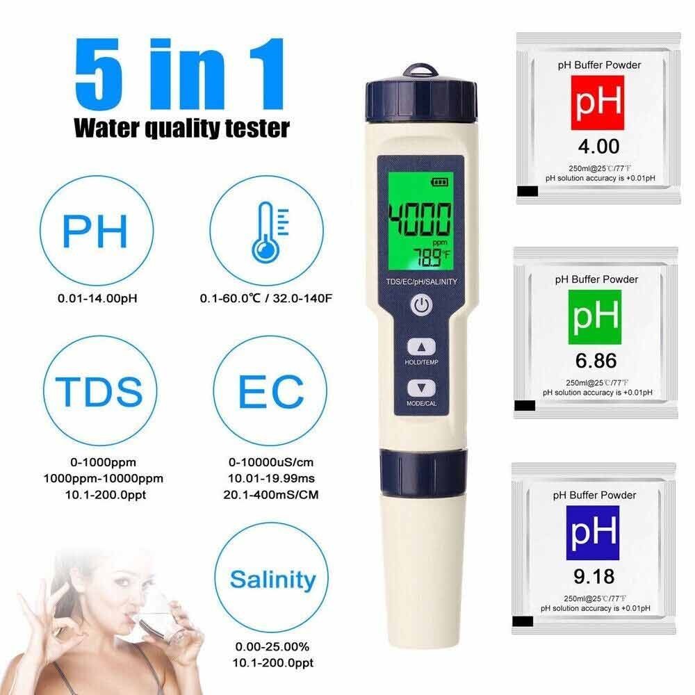 Five in one water quality detector multifunctional water measuring pen ...