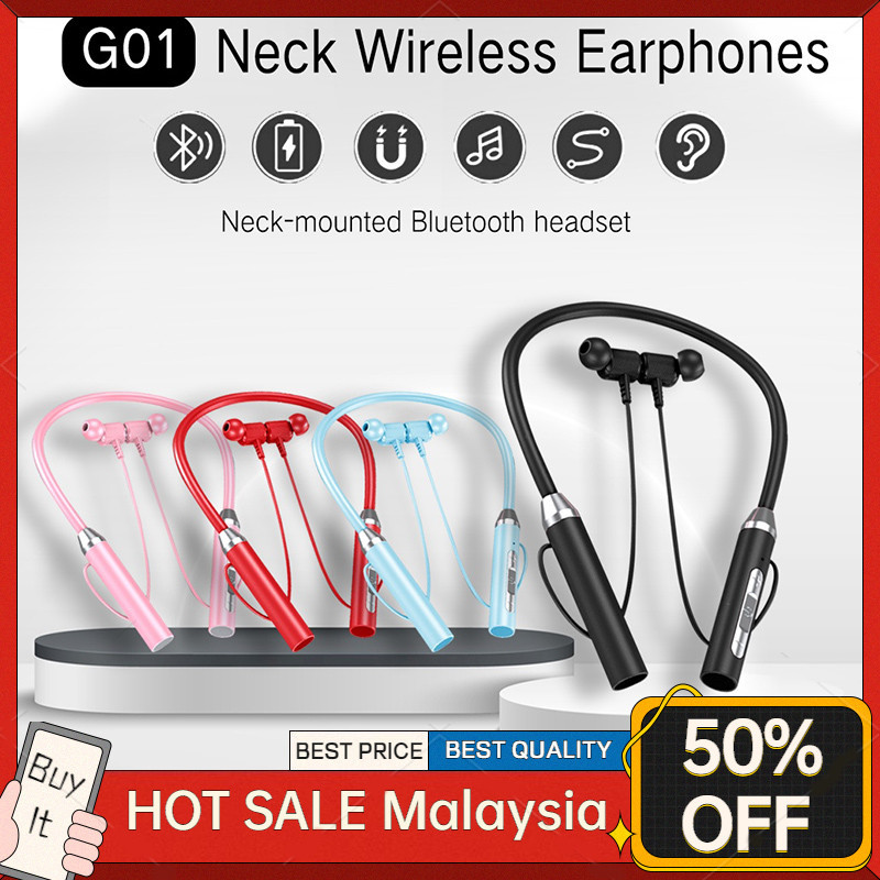 G01 Bluetooth Earphone Neckband Wireless Earbuds with Microphone 9D