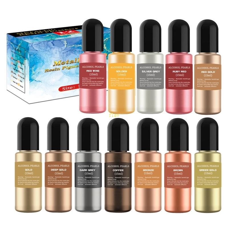 flgo 12 Color set Metallic Pigment Resin Dye Vibrant Metal Colors ...